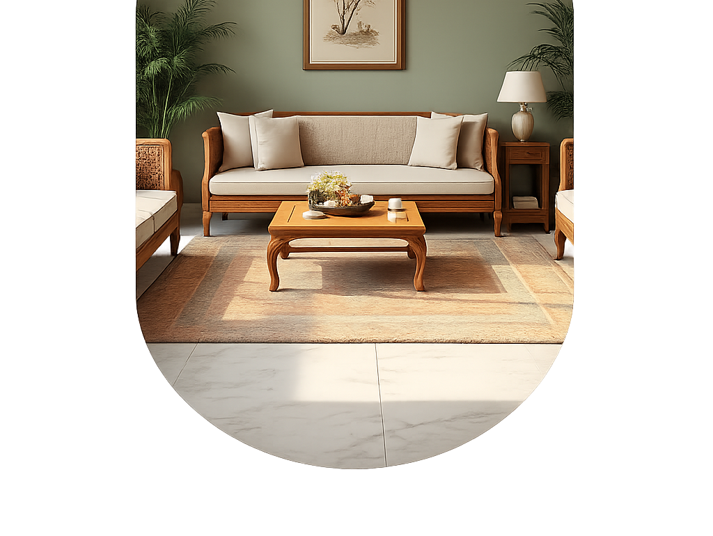 elegant living room through an archway